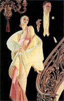 illustration of couple on stairs in evening attire